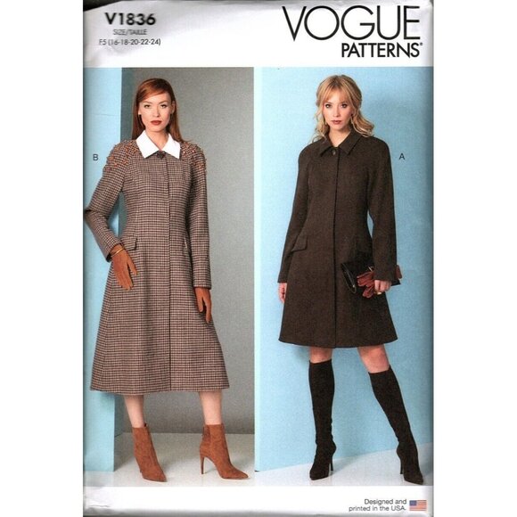 Vogue V1836 Womens 16 to 24 Lined Fitted Coat Uncut Sewing Pattern - Picture 1 of 2